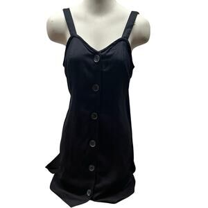 River Island Mini Dress Black Linen Button Front Open Tie Back Mini Dress NWT 4